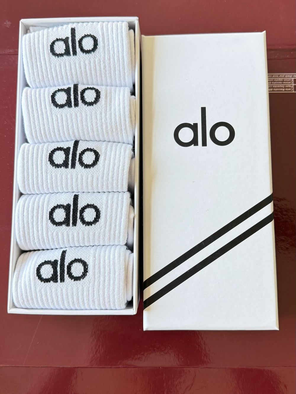 ALO Yoga Men's White Crew Socks with Black Logo - 5-Pack